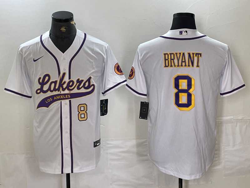 Men%27s Los Angeles Lakers #8 Kobe Bryant White Cool Base Stitched Baseball Jerseys